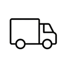 Simple black line drawing of a delivery truck on a white background